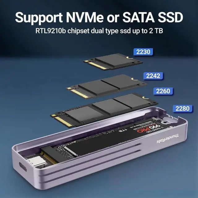 Alt view image 4 of 7 - Visual Smart M.2 NVMe / SATA SSD Enclosure, USB 3.2 Gen 2 10Gbps, External M2 Adapter Case Support M-Key B+M Key UASP Trim
