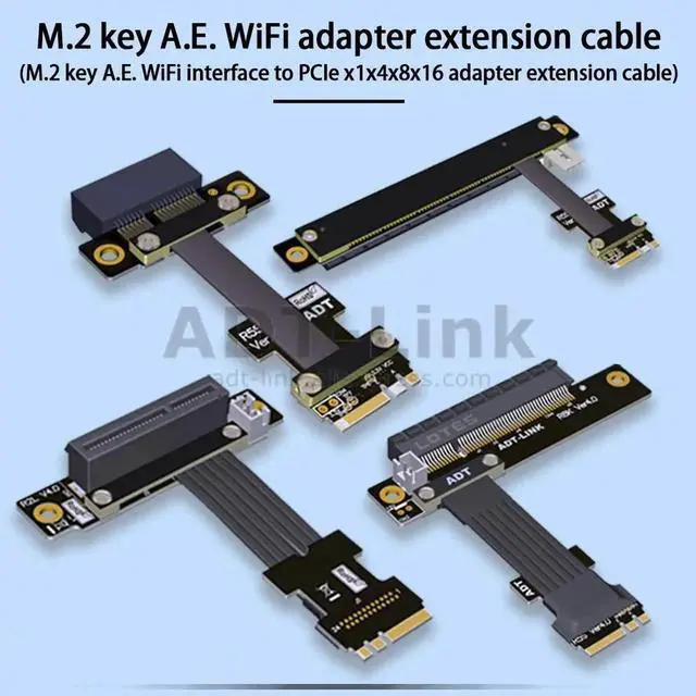 Alt view image 6 of 7 - M.2 Key A.E. WiFi To PCI Express X1 X4 X8 X16 Extension Cable Riser PCI-E 3.0 4.0 1x 4x 8x 16x NGFF M2 Adapter Cable