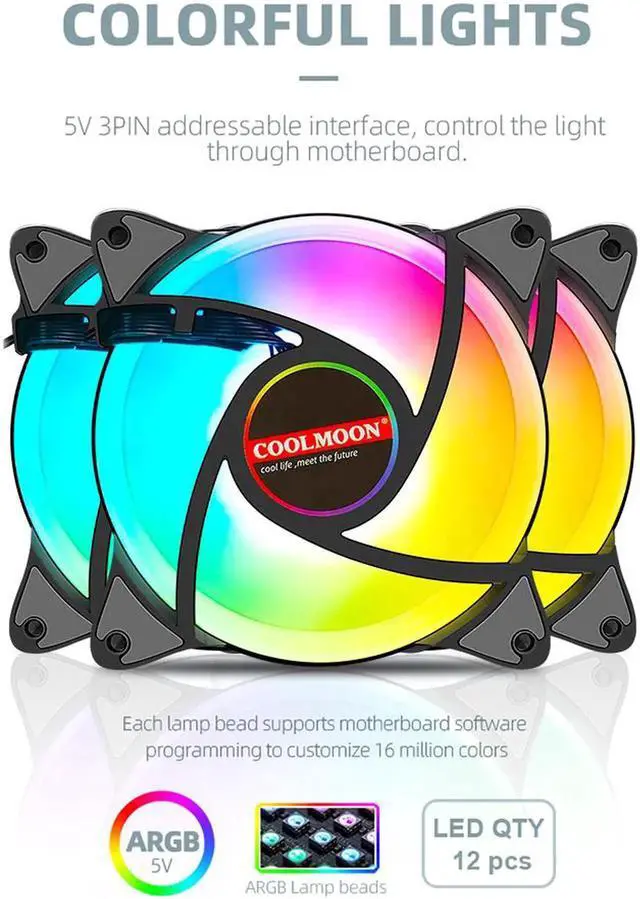 Alt view image 6 of 7 - 12cm 5V PWM PC Case Fan Addressable ARGB CPU Cooling Radiator Heatsink for Desktop Chassis 4Pin Cooling Fan 120mm for PC