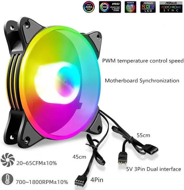 Alt view image 6 of 7 - 12cm 5V PWM PC Case Fan Addressable ARGB CPU Cooling Radiator Heatsink for Desktop Chassis 4Pin Cooling Fan 120mm for PC