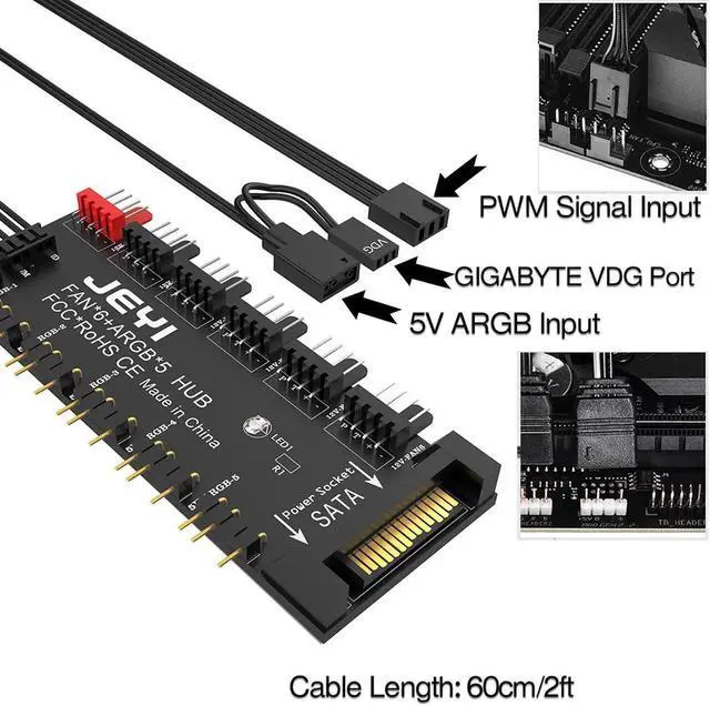 Alt view image 2 of 7 - ARGB PWM 5 Way Fan Hub, Addressable 12V 4Pin PWM & 5V 3Pin ARGB 2-in-1 Hub, RGB Fan, RGB Strip Splitter