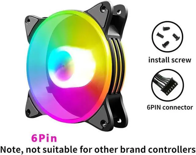 Alt view image 2 of 7 - 120mm Case Fan Cooler PC Air 12cm Cooling Fans 6PIN RGB Radiator 12V Mute Computer ARGB Aura Sync