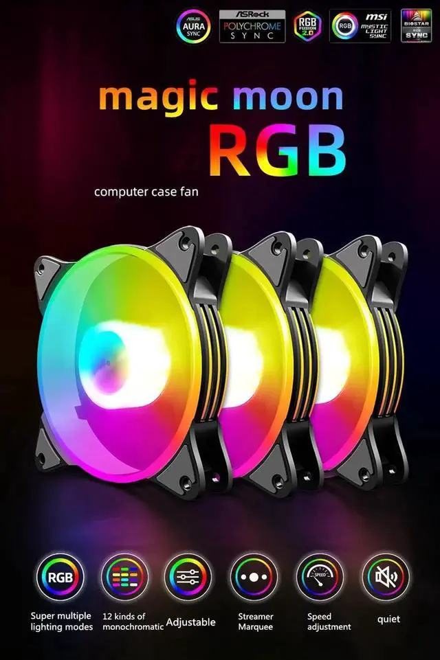 Alt view image 5 of 7 - 120mm Case Fan Cooler PC Air 12cm Cooling Fans 6PIN RGB Radiator 12V Mute Computer ARGB Aura Sync