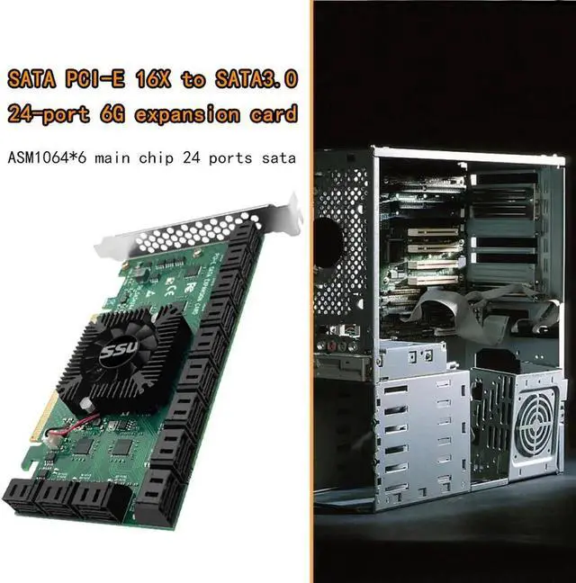 Alt view image 2 of 6 - Chi a Mining Riser 24 Port SATA PCI Express X16 Controller SATA PCI-E Adapter PCIE SATA Add On Card PCIE to SATA3 Expansion Card