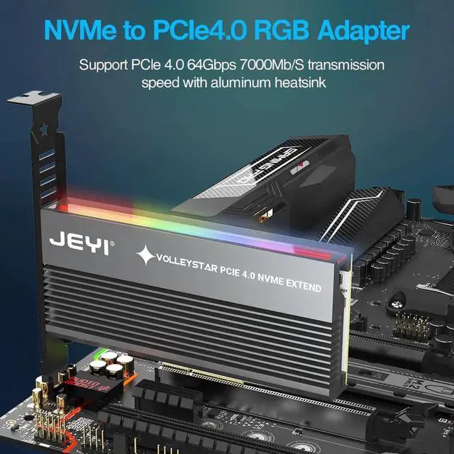 Alt view image 4 of 7 - PCIE To NVMe Adapter With Aluminum Alloy Heatsink, M.2 RGB PCIe 4.0 Card With 1/2U Low Standard Profile Bracket N/A