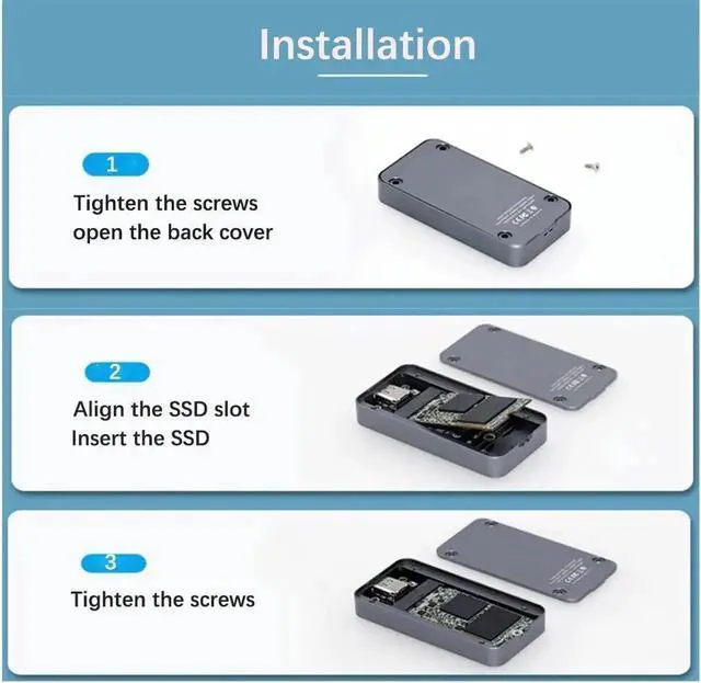 Alt view image 6 of 7 - 2230 2242 M.2 NVMe SSD Enclosure to USB3.1 Type-A Type C Gen 2 M2 SSD Case 10Gbps External Box for NVMe Black Grey