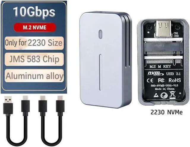 Main image of 2230 2242 M.2 NVMe SSD Enclosure to USB3.1 Type-A Type C Gen 2 M2 SSD Case 10Gbps External Box for NVMe Black Grey