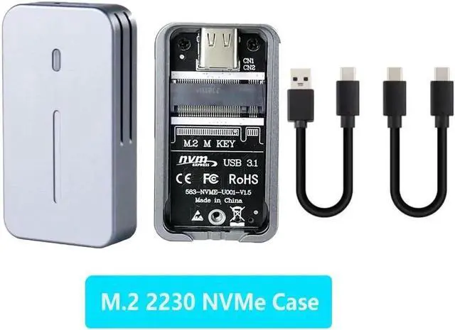 Alt view image 5 of 7 - 2230 2242 M.2 NVMe SSD Enclosure to USB3.1 Type-A Type C Gen 2 M2 SSD Case 10Gbps External Box for NVMe Black Grey