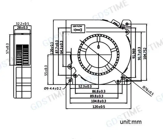 Alt view image 5 of 5 - 12032 DC Blower Fan 5V 12V 24V 120x32mm Brushless Blower Fan Turbo Fan 120MM Dual Ball USB Cooling Blower Fan