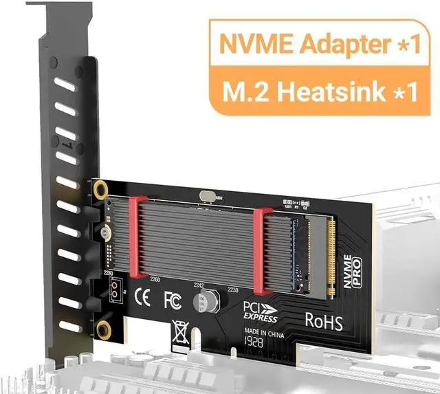 Main image of PCIe to NVMe Adapter With Aluminum SSD Heatsink Cooler, 64Gbps M.2 ssd Gen4 PCIe 4.0 X4 X8 X16 Expansion Card for Desktop