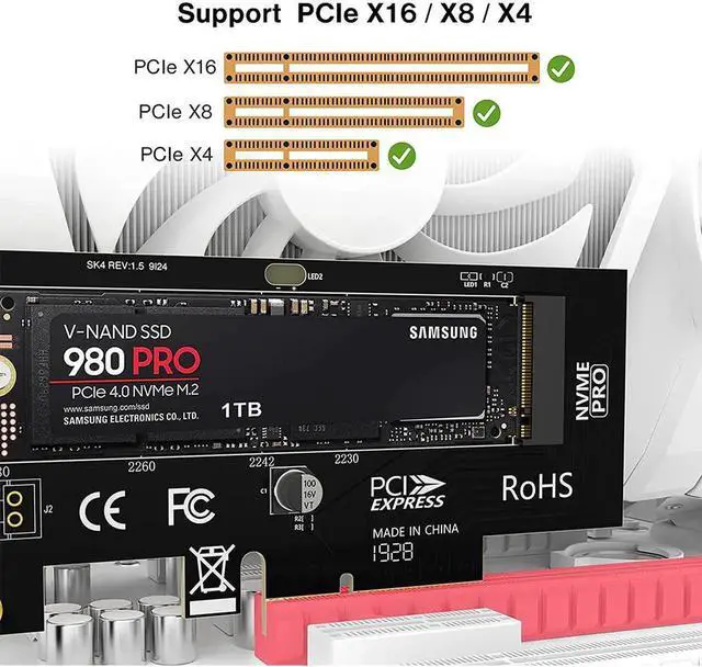 Alt view image 7 of 7 - PCIe to NVMe Adapter With Aluminum SSD Heatsink Cooler, 64Gbps M.2 ssd Gen4 PCIe 4.0 X4 X8 X16 Expansion Card for Desktop