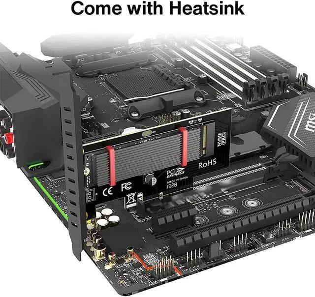 Alt view image 6 of 7 - PCIe to NVMe Adapter With Aluminum SSD Heatsink Cooler, 64Gbps M.2 ssd Gen4 PCIe 4.0 X4 X8 X16 Expansion Card for Desktop