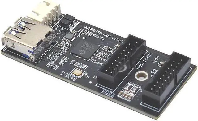 Alt view image 6 of 7 - Header 19pin to Dual 19Pin Motherboard Splitter USB 3.0 Hub USB Adapter Conector USB 19Pin Connector 6Gbps Riser Extension Cable Grey