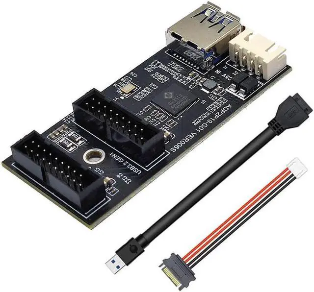 Alt view image 2 of 7 - Header 19pin to Dual 19Pin Motherboard Splitter USB 3.0 Hub USB Adapter Conector USB 19Pin Connector 6Gbps Riser Extension Cable Grey