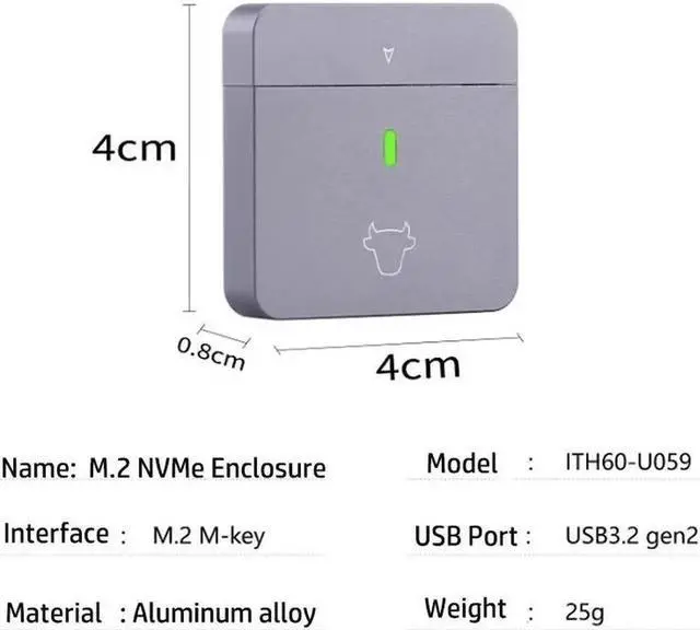 Alt view image 5 of 7 - M.2 NVMe 2230 SSD Enclosure USB C Adapter 10Gbps USB3.2 Gen2 External Case Box for M2 2230 NVMe