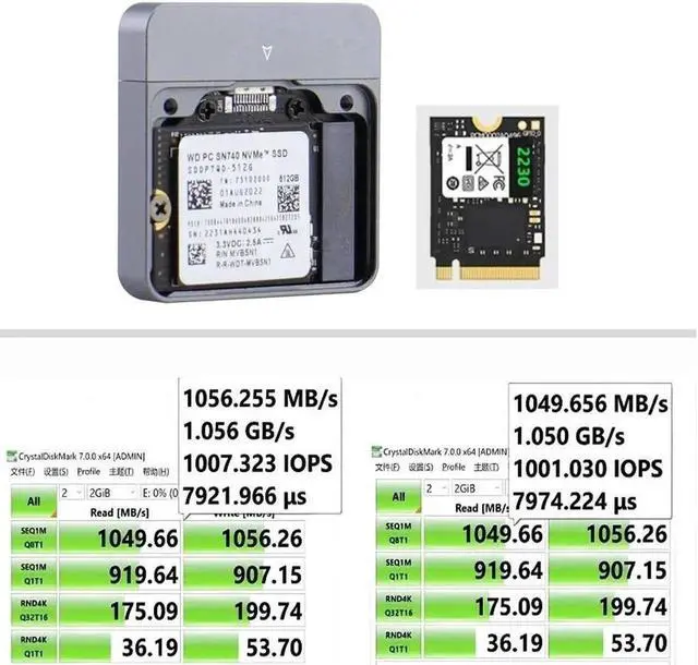 Alt view image 7 of 7 - M.2 NVMe 2230 SSD Enclosure USB C Adapter 10Gbps USB3.2 Gen2 External Case Box for M2 2230 NVMe