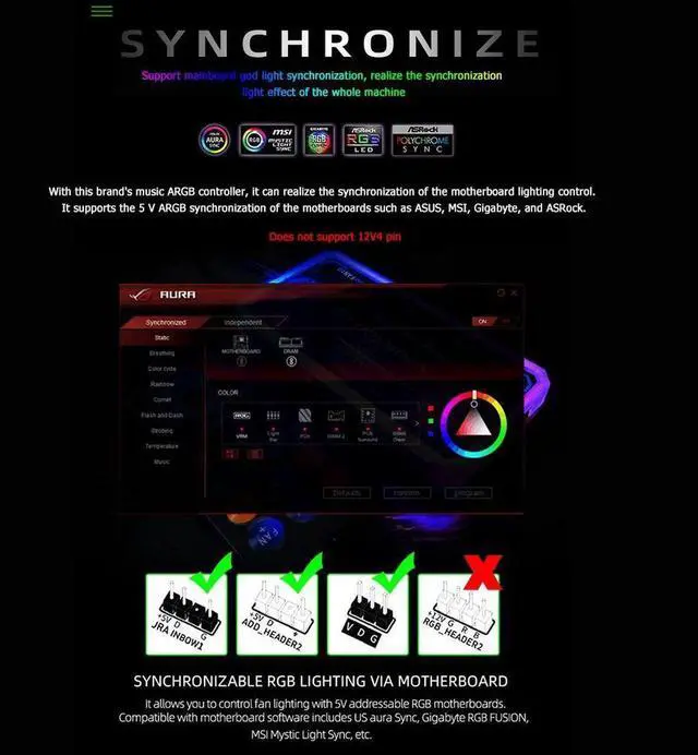 Alt view image 6 of 7 - 12cm Cooling Fan 5V 3Pin ARGB Mute CPU Cooler PC Case Fan 120mm Cooling 4Pin PWM Ventilador Aura Sync with ARGB Controller