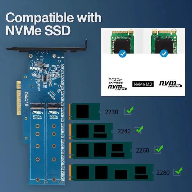 Alt view image 4 of 7 - Dual NVMe PCIe Adapter, JEYI M.2 NVMe SSD to PCI-e 4.0 x8/x16 Card Support M.2 (M Key) NVMe SSD 2280/2260/2242/2230
