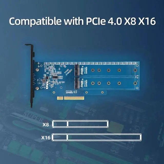 Alt view image 7 of 7 - Dual NVMe PCIe Adapter, JEYI M.2 NVMe SSD to PCI-e 4.0 x8/x16 Card Support M.2 (M Key) NVMe SSD 2280/2260/2242/2230