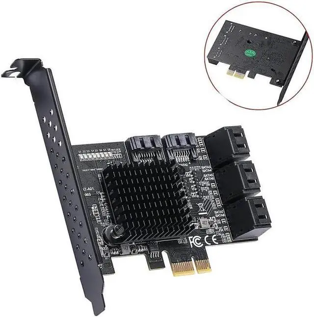 Alt view image 3 of 7 - PCIe to 8 Port SATA Expansion Card SATA3 3 6Gb HDD SSD Adapter PCI E Express X1 Controller Extension Riser for Mining