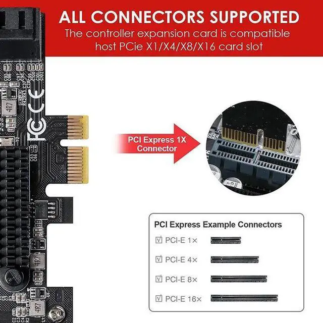 Alt view image 4 of 7 - PCIe to 8 Port SATA Expansion Card SATA3 3 6Gb HDD SSD Adapter PCI E Express X1 Controller Extension Riser for Mining