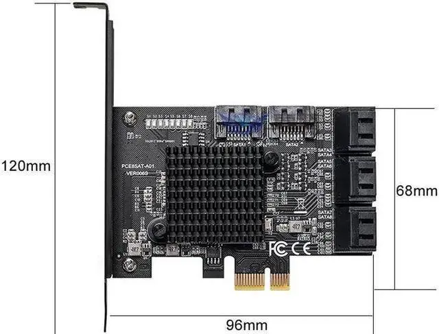 Alt view image 5 of 7 - PCIe to 8 Port SATA Expansion Card SATA3 3 6Gb HDD SSD Adapter PCI E Express X1 Controller Extension Riser for Mining