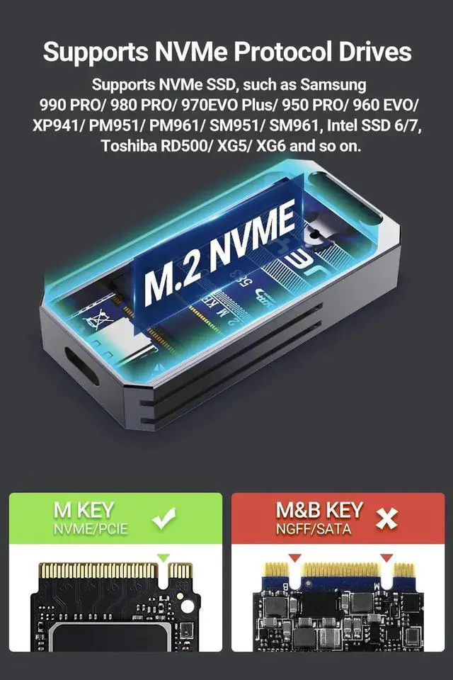 Alt view image 2 of 7 - 2230 NVMe SSD Enclosure, PCIe USB3.2 10Gbps Aluminum M.2 Case Portable External Solid State Disk Box Supports UASP TRIM