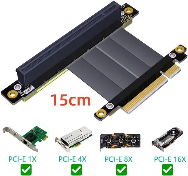 Main image of PCI Express PCIe 3.0 x8 to x16 Riser Card Extension Cable 8Gbps High Speed PCI Express 16x Ribbon Extender 90 Degree Right Angle