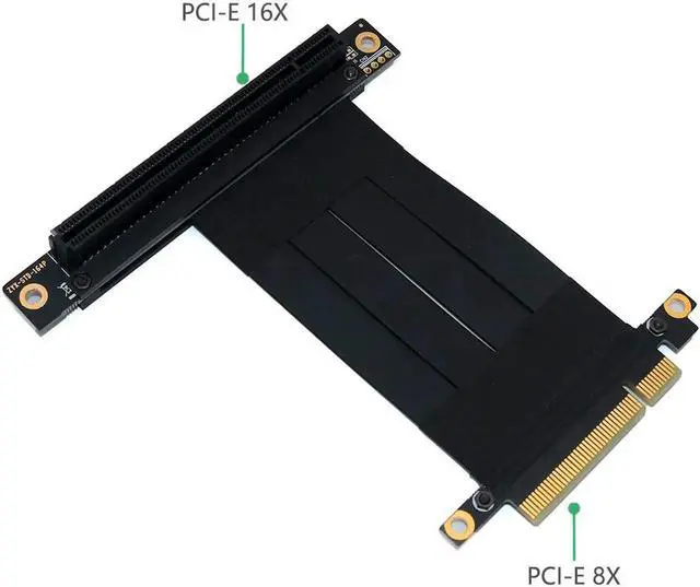 Alt view image 4 of 6 - PCI Express PCIe 3.0 x8 to x16 Riser Card Extension Cable 8Gbps High Speed PCI Express 16x Ribbon Extender 90 Degree Right Angle Gold