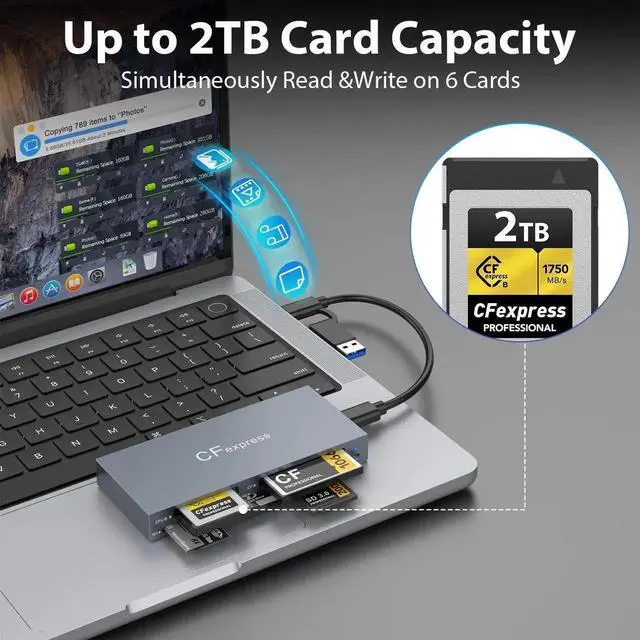 Alt view image 7 of 7 - 6 in 1 10gbps CFexpress Type B/CF/XD/MS/SD/TF Card reader for SLR CF Express B Card Reader Adapter for Windows XP MAC OS