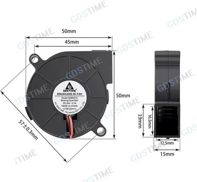 Alt view image 5 of 6 - 5015 DC Blower Fan 12V 24V 50x50x15mm Brushless Blower Fan Humidifier accessories Dual Ball Turbo Fan 50MM Cooling Blower Fan