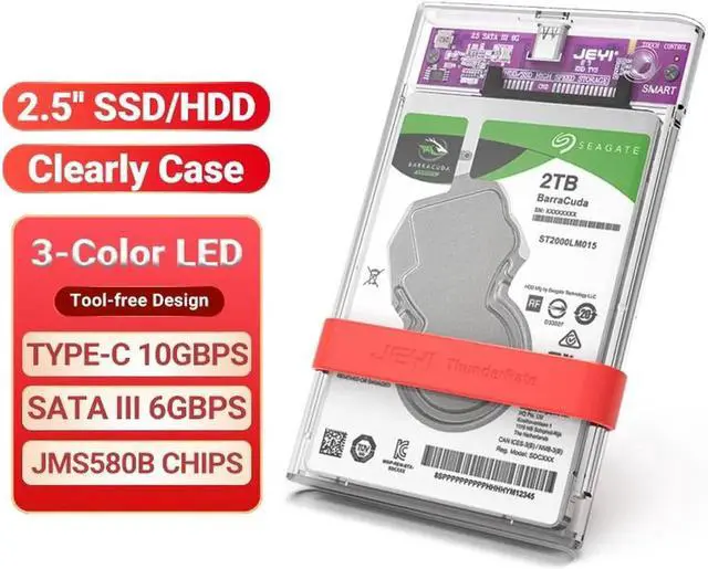 Main image of 2.5" Hard Drive Enclosure Clearly Case USB 10Gbps to SATA III/II/I External Hard Disk Case for 9.5/7mm HDD SSD Support UASP