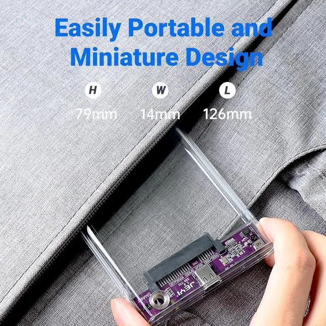 Alt view image 5 of 7 - 2.5" Hard Drive Enclosure Clearly Case USB 10Gbps to SATA III/II/I External Hard Disk Case for 9.5/7mm HDD SSD Support UASP