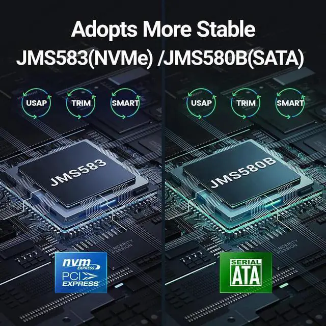 Alt view image 2 of 7 - M.2 NVMe SATA SSD Enclosure, USB 3.2 Gen 2 10Gbps or 6Gbps NGFF M-Key B-Key External Aluminum M.2 Case Support Trim UASP