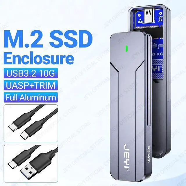 Main image of M.2 NVMe SATA SSD Enclosure, USB 3.2 Gen 2 10Gbps or 6Gbps NGFF M-Key B-Key External Aluminum M.2 Case Support Trim UASP M.2 SATA