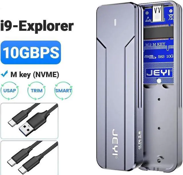 Alt view image 5 of 7 - M.2 NVMe SATA SSD Enclosure, USB 3.2 Gen 2 10Gbps or 6Gbps NGFF M-Key B-Key External Aluminum M.2 Case Support Trim UASP M.2 SATA