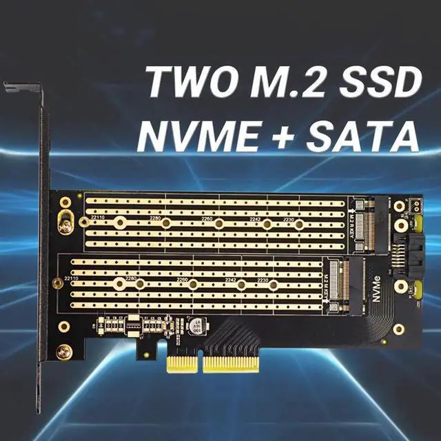 Main image of SK9 M.2 Dual PCIE 4.0 Adapter for NVMe / NGFF SSD With Turbo Fan, NVME (m Key) and SATA (b Key) SSD to PCIe x4 X8 X16 Slot