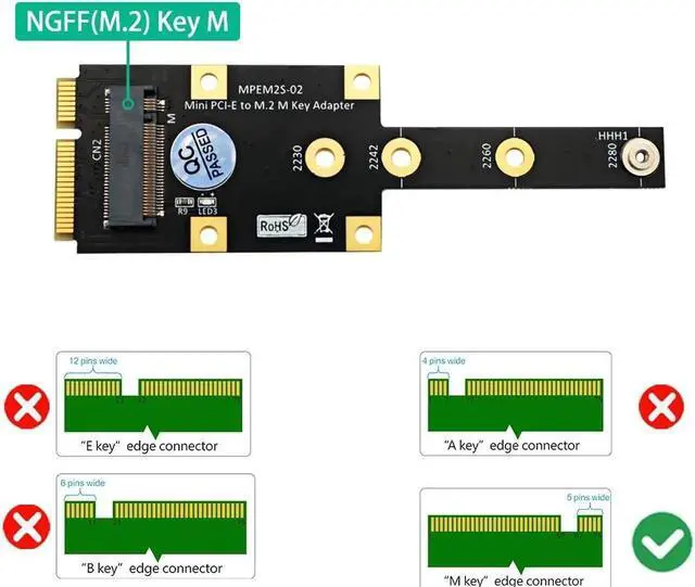 Alt view image 4 of 7 - mSATA to Key B M.2 SATA SSD Adapter Convert Card Riser Board mSATA to M.2 SSD Converter Support 2230 2242 2260 2280 M2 SSD