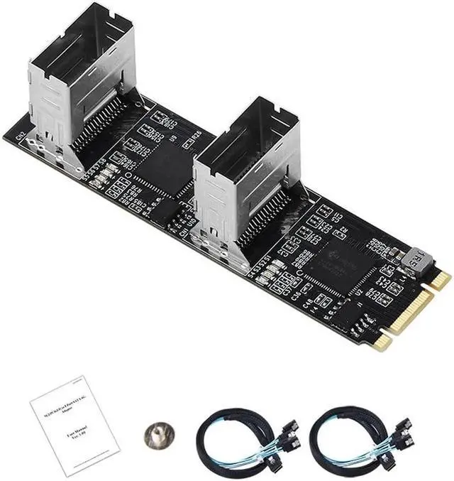 Main image of NEW M.2 to SATA Card PCI Express 3.0 M2 to SATA Multiplier Adapter 8 Port SATA 3 6Gbps Controllers B+M Key with 2 Mini SAS Cable