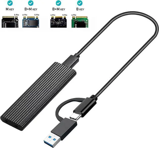 Main image of M.2 NVMe SSD Enclosure 10Gbps Dual Protocol M2 NVMe Case M2 NVMe PCIE NGFF M.2 SATA SSD Box w/ OTG Adapter for 2230-2280 M.2 SSD N/A Black