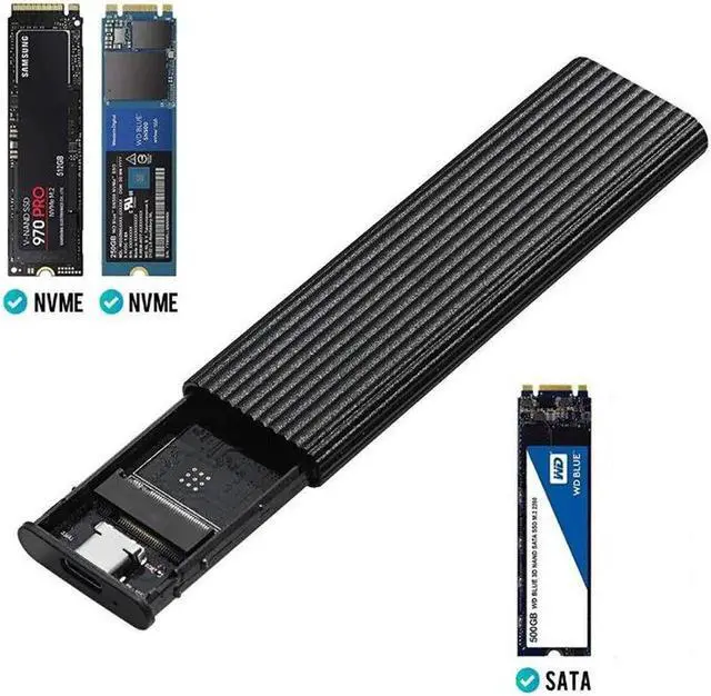 Alt view image 7 of 7 - M.2 NVMe SSD Enclosure 10Gbps Dual Protocol M2 NVMe Case M2 NVMe PCIE NGFF M.2 SATA SSD Box w/ OTG Adapter for 2230-2280 M.2 SSD N/A Black