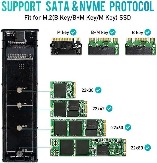 Alt view image 5 of 7 - M.2 NVMe SSD Enclosure 10Gbps Dual Protocol M2 NVMe Case M2 NVMe PCIE NGFF M.2 SATA SSD Box w/ OTG Adapter for 2230-2280 M.2 SSD N/A Red