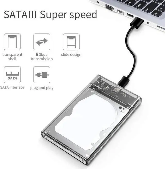 Alt view image 5 of 7 - 2.5'' Hard Drive Enclosure Transparent Mobile HDD Box USB3.1 SSD Case Portable Hard Disk 5Gbps USB A to USB C SATA Case for PC