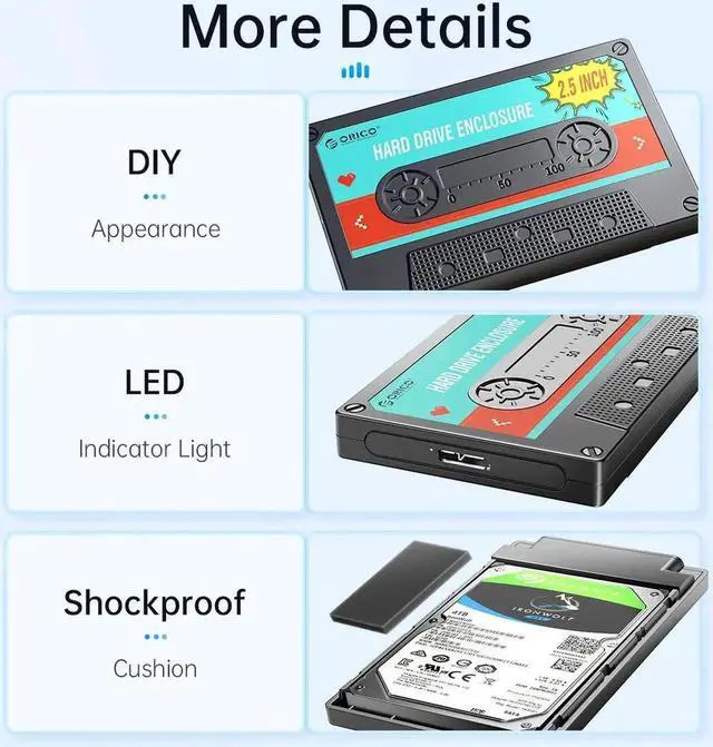 Alt view image 7 of 7 - 2.5'' HDD Enclosure SATA to USB3.0 USB3.1 External Hard Drive HD Disk Case 5Gbps/6Gbps Type-C HDD Case With DIY Sticker White
