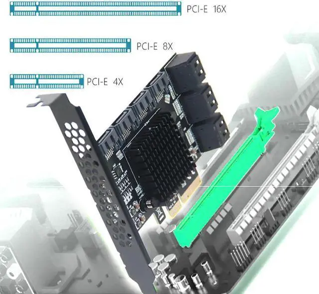Alt view image 4 of 7 - Chi a Mining Riser 10 Port PCIE SATA Card PCI Express SATA Controller PCIE to SATA3 Expansion Card PCI E X4 SATA 3 6Gbps ASM1166 Grey