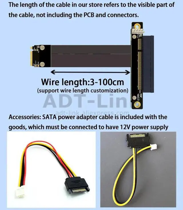 Alt view image 6 of 7 - M.2 M-key NVMe To PCI Express 3.0 4.0 X8 Riser Cable with SATA Cable for PCIe 8x LAN, RAID SSD Cards M2 ultra SSD