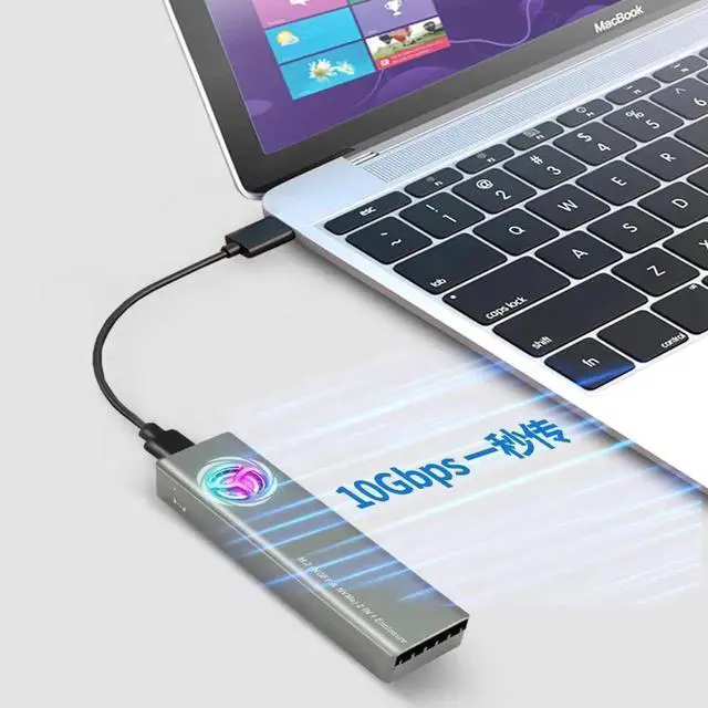 Alt view image 7 of 7 - Dual Protocol M.2 SSD NVMe SATA Case Support M2 NVMe NGFF Sata SSD Hard Drive with Fan For PCIe M Key/B+M Key USB C 10Gbps Box Silver