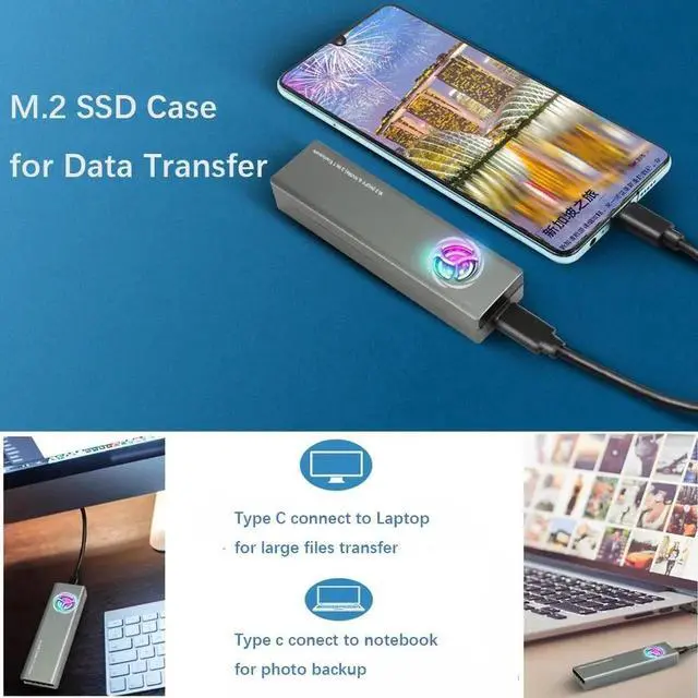 Alt view image 4 of 7 - Dual Protocol M.2 SSD NVMe SATA Case Support M2 NVMe NGFF Sata SSD Hard Drive with Fan For PCIe M Key/B+M Key USB C 10Gbps Box Silver