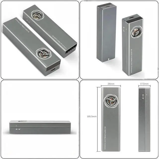 Alt view image 3 of 7 - Dual Protocol M.2 SSD NVMe SATA Case Support M2 NVMe NGFF Sata SSD Hard Drive with Fan For PCIe M Key/B+M Key USB C 10Gbps Box Silver