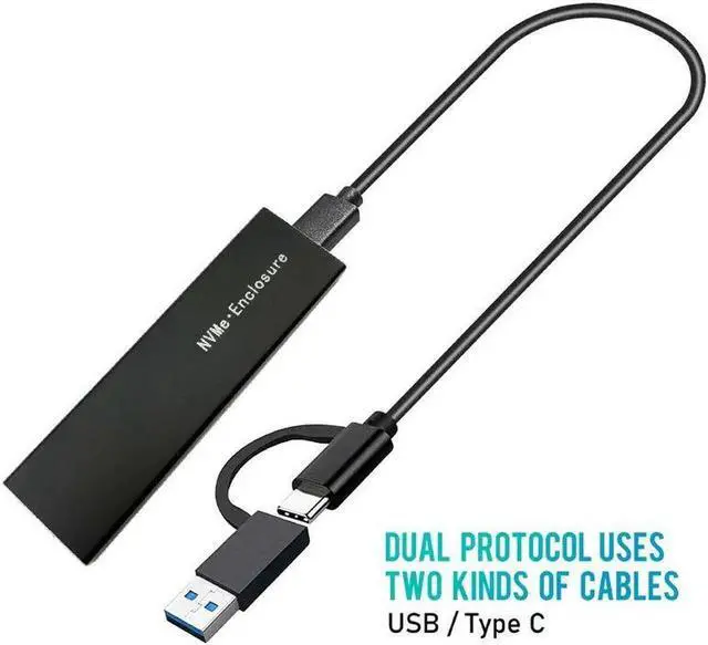 Main image of Dual Protocol M2 SSD Case for NVME PCI-E NGFF SATA M.2 SSD Enclosure Box M.2 to USB 3.1 SSD Adapter RTL9210B Chip with OTG Cable